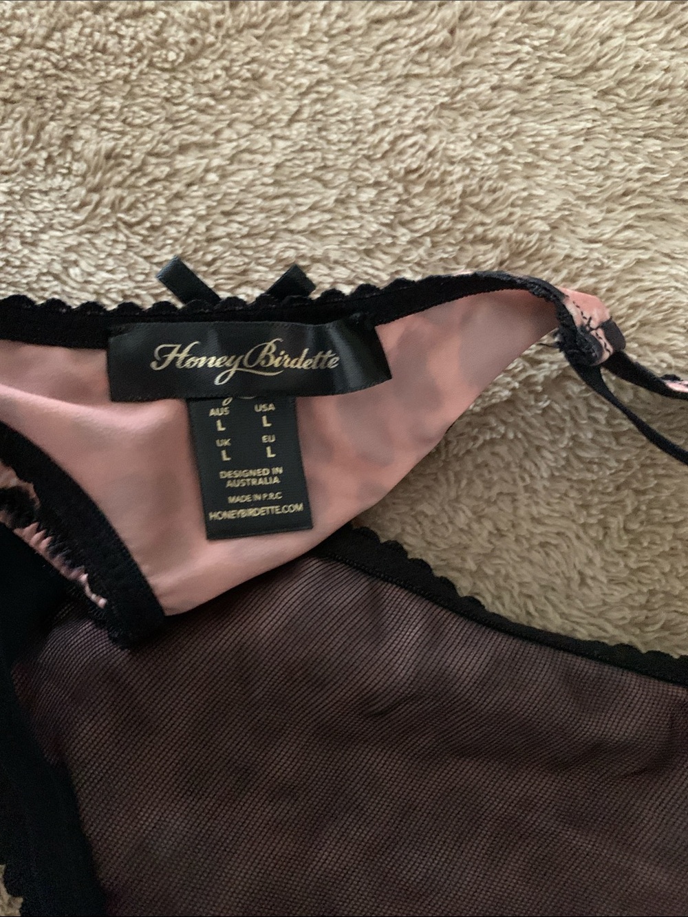 Honey Birdette “Addison” Leopard Black Lace Trim Three-Piece Lingerie Set - Picture 9 of 9